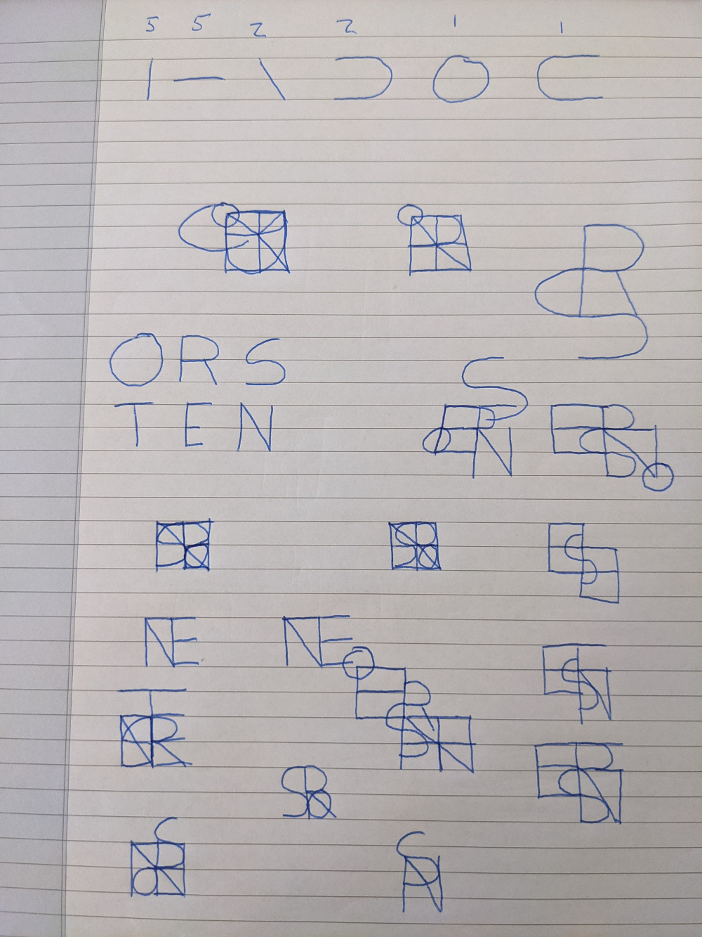 Drawings with the letters T.O.R.S.T.E.N.
